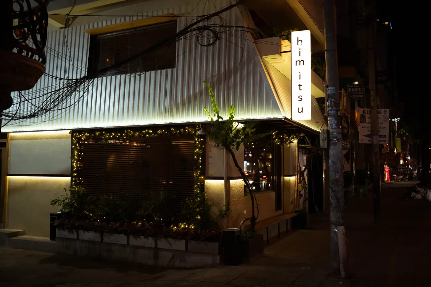 The street corner with warm lights