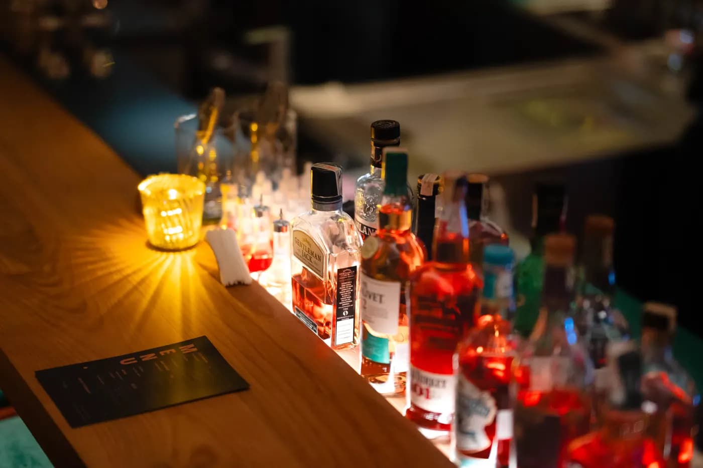 Bar counter with candlelight